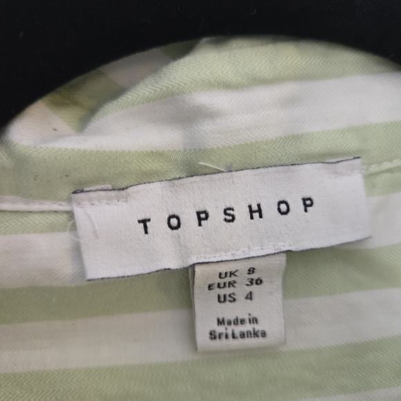 Topshop Green‎ White Striped Button Up Shirt Women’s 4 Short Sleeve - Picture 2 of 3